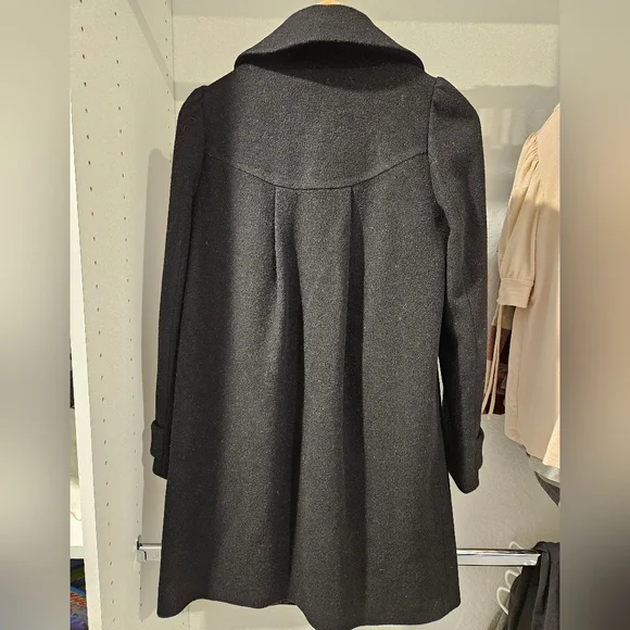 Women's Sz Small Wool Coat Jacket in Black w Oversized Collar and Puff Shoulders - Picture 3 of 11